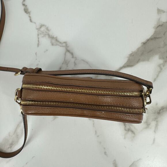 Michael Kors Double Zipper Jet Set Pebbled Leather Crossbody Bag Brown - Picture 8 of 15